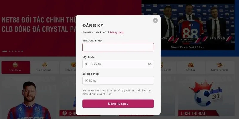 Đăng ký Net88 Các Bước Để Đăng Ký Tại Net88